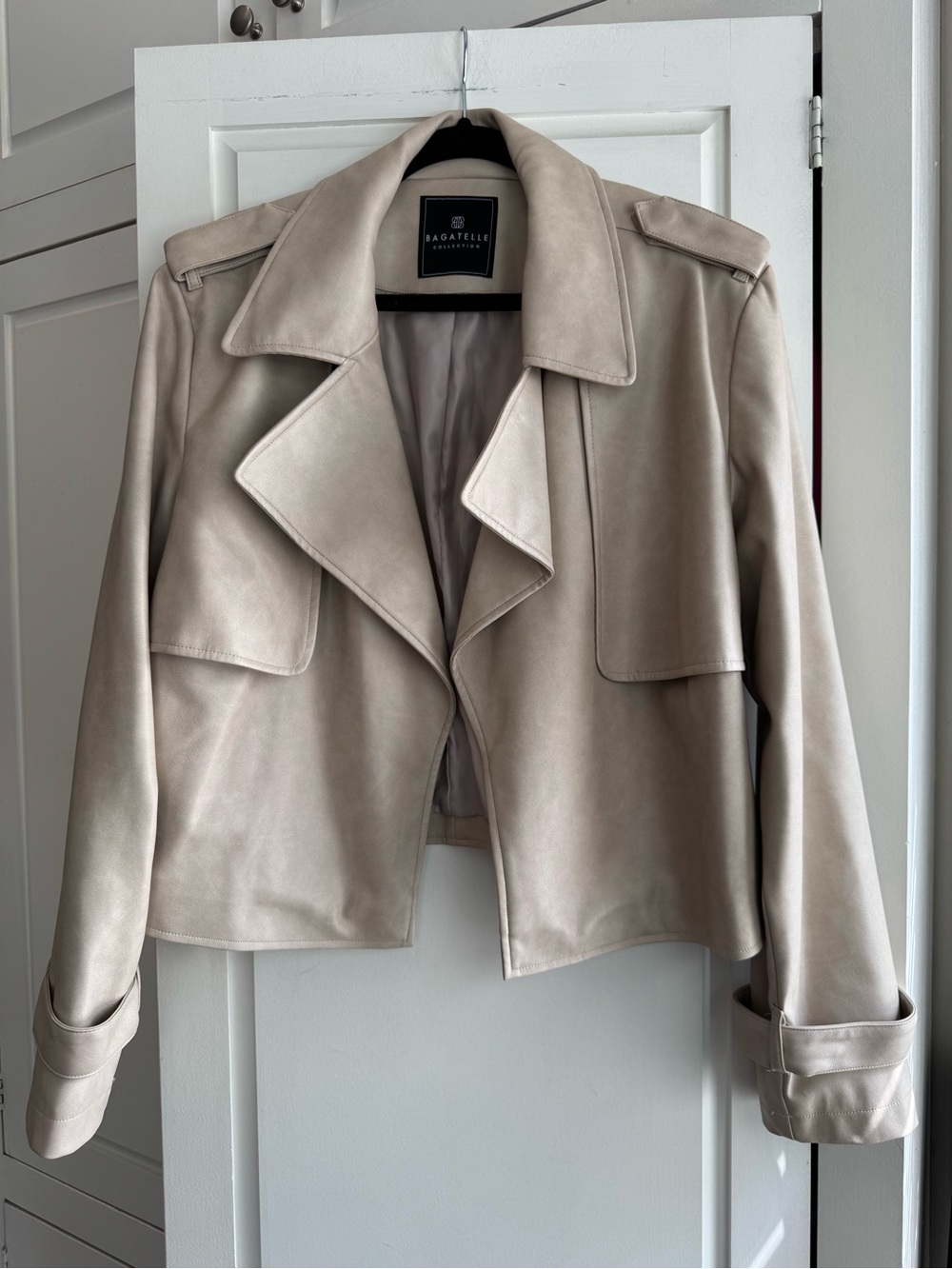 bagatelle Taupe Cropped Leather Trench Jacket
